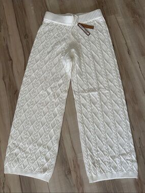 SKIMS Snow Bunny Shop Cableknit Straight Leg Pants - Ivory NWT